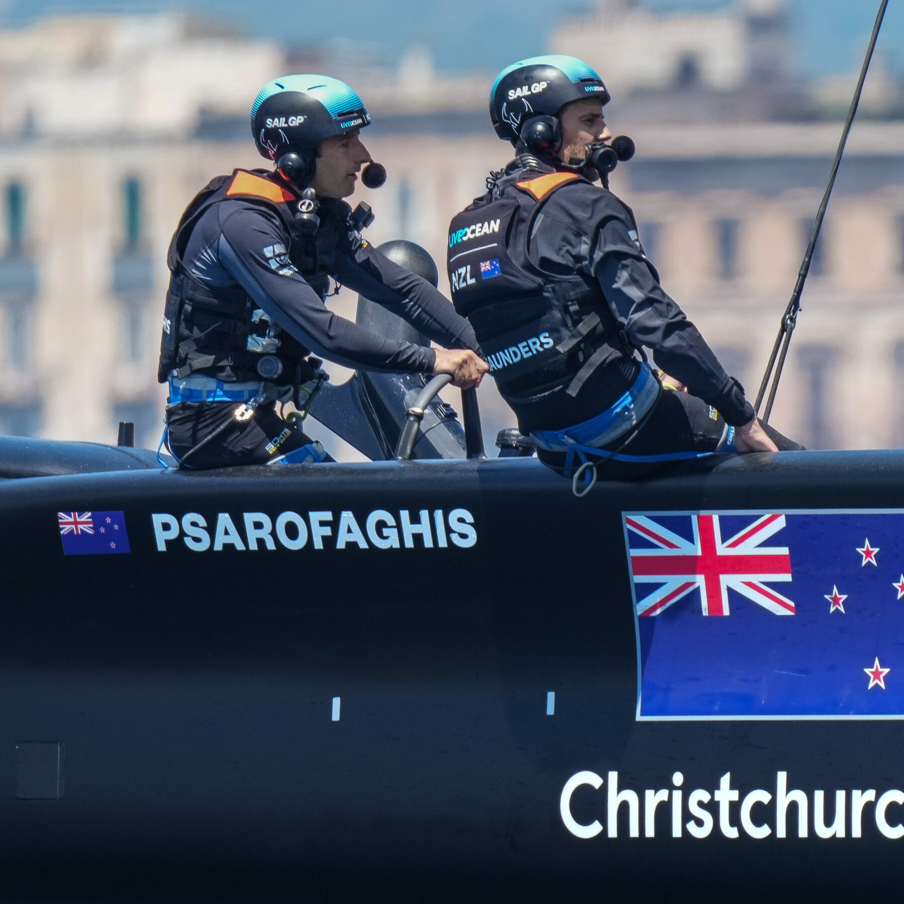 New Zealand SailGP Team helmed by Arnaud Psarofaghis in action during practice session ahead of Italy SailGP, Event 2, Season 2 in Taranto, Italy. 04 June 2021. Photo: Bob Martin for SailGP. Handout image supplied by SailGP