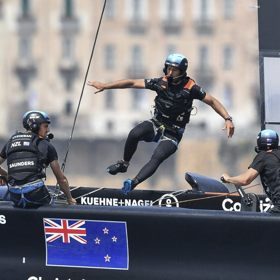 New Zealand SailGP Team helmed by interim skipper Arnaud Psarofaghis in action during racing on race day 2. Italy SailGP, Event 2, Season 2 in Taranto, Italy. 06 June 2021. Photo: Ricardo Pinto for SailGP. Handout image supplied by SailGP