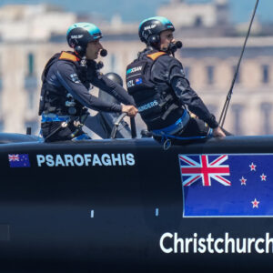 New Zealand SailGP Team helmed by Arnaud Psarofaghis in action during practice session ahead of Italy SailGP, Event 2, Season 2 in Taranto, Italy. 04 June 2021. Photo: Bob Martin for SailGP. Handout image supplied by SailGP