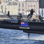 New Zealand SailGP Team helmed by interim skipper Arnaud Psarofaghis in action during racing on race day 2. Italy SailGP, Event 2, Season 2 in Taranto, Italy. 06 June 2021. Photo: Ricardo Pinto for SailGP. Handout image supplied by SailGP
