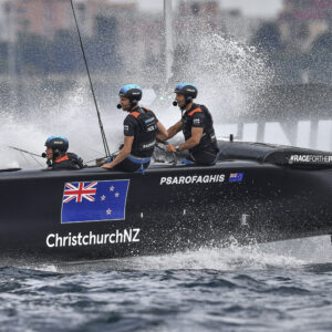 New Zealand SailGP Team helmed by interim skipper Arnaud Psarofaghis in action on Race Day 1 during racing. Italy SailGP, Event 2, Season 2 in Taranto, Italy. 05 June 2021. Photo: Ricardo Pinto for SailGP. Handout image supplied by SailGP