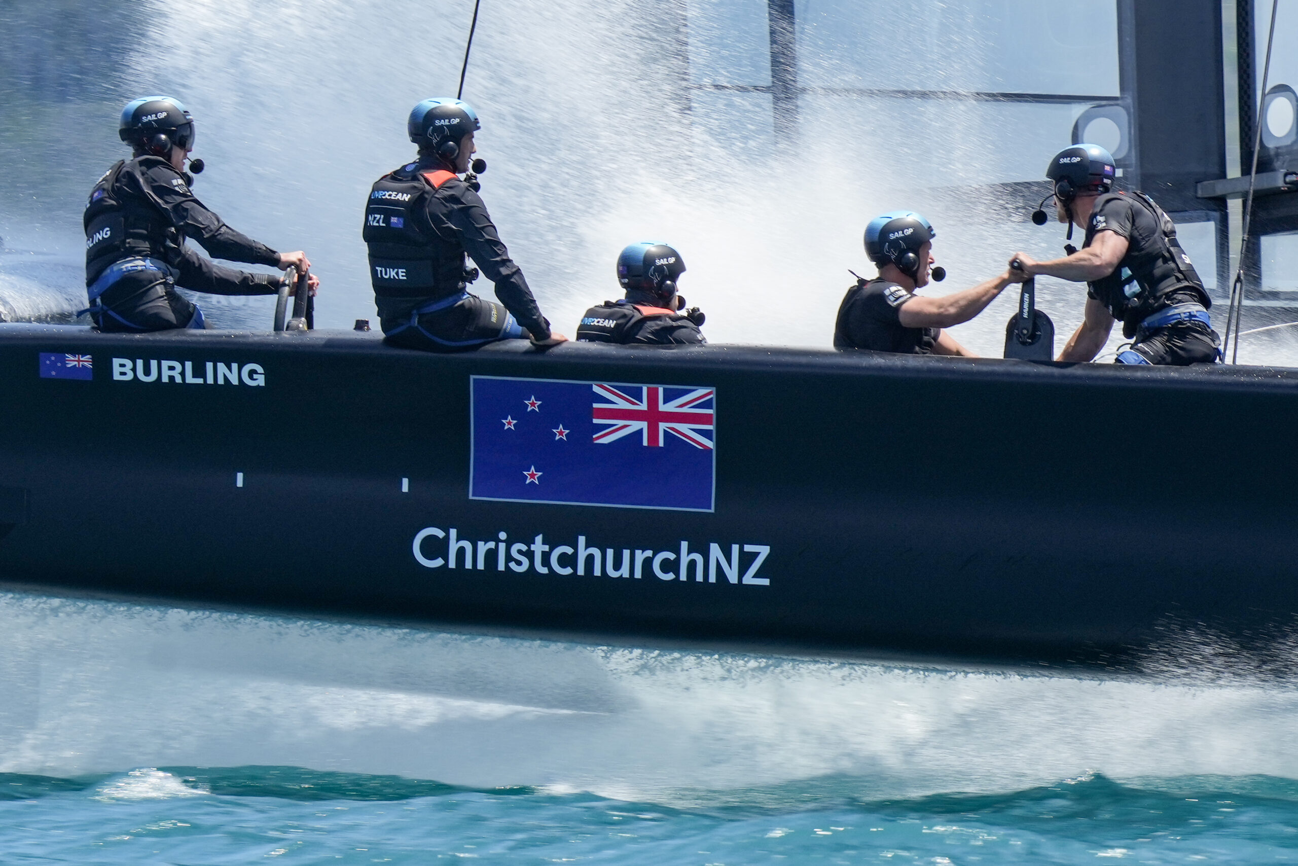 New Zealand SailGP Team helmed by Peter Burling in Friday action during Bermuda SailGP presented by Hamilton Princess, Event 1 Season 2 in Hamilton, Bermuda. 23 April 2021. Photo: Bob Martin for SailGP. Handout image supplied by SailGP
