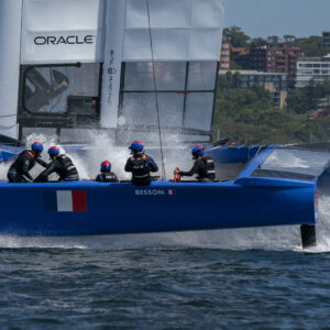 France SailGP Team helmed by Billy Besson in action during a practice session ahead of Sydney SailGP, Event 1 Season 2 in Sydney Harbour, Sydney, Australia. 24 February 2020. Photo: Bob Martin for SailGP. Handout image supplied by SailGP