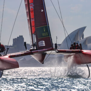 Spain SailGP Team co-helmed by Florian Trittel and Phil Robertson in action during a practice session ahead of Australia Sail Grand Prix presented by KPMG. 15 December 2021. Photo: David Gray for SailGP. Handout image supplied by SailGP