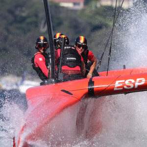 Spain SailGP Team co-helmed by Florian Trittel and Phil Robertson in action on Race Day 1. Australia Sail Grand Prix presented by KPMG. 17 December 2021. Photo: Phil Hilyard for SailGP. Handout image supplied by SailGP