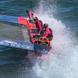 Spain SailGP Team co-helmed by Florian Trittel and Jordi Xammar  take part in a practise race ahead of San Francisco SailGP, Season 2 in San Francisco, USA. 25th March 2022. Photo: Thomas Lovelock for SailGP. Handout image supplied by SailGP